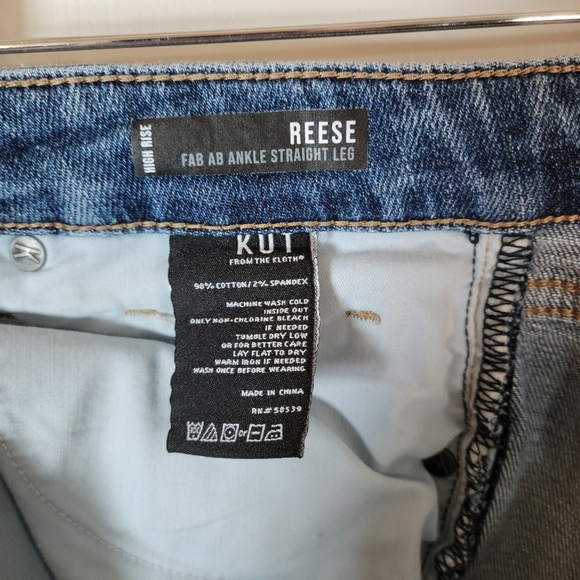 Kut From The Kloth Fab Ab High Rise Ankle Straight Jeans Size 10 Distressed Hem - Picture 5 of 9